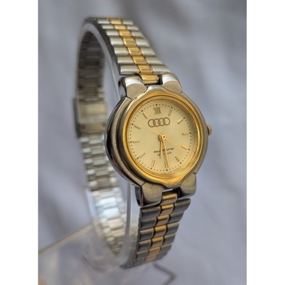 Audi Quattro Wristwatch Vintage Silver & Gold Two Tone Rally Race Car Logo 24mm